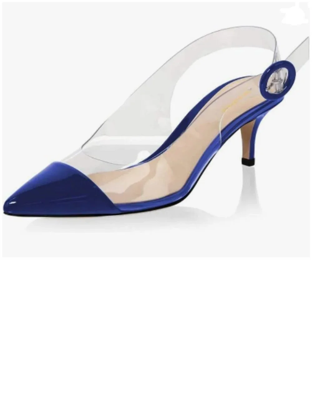 XYD Royal Blue Transparent Slingback Kitten Heels Pumps Pointed Toe PVC Sandals